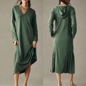 NWT Daily Practice Anthropologie Long Sleeve Hooded Maxi Dress SZ XS Green
